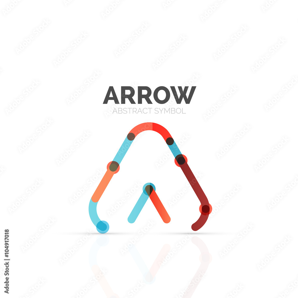Linear arrow abstract logo, connected multicolored segments of lines in directional pointer figure Linear arrow abstract logo, connected multicolored segments of lines in directional pointer figure