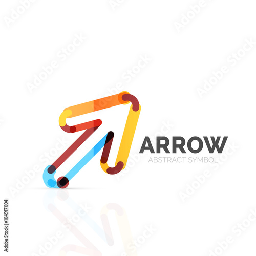 Linear arrow abstract logo, connected multicolored segments of lines in directional pointer figure