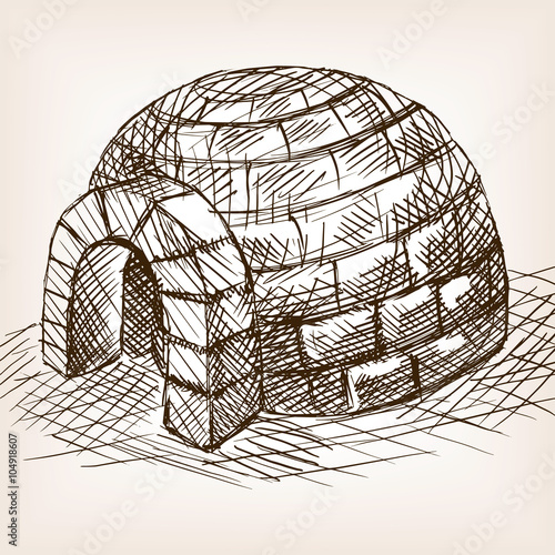 Igloo snow house hand drawn sketch vector