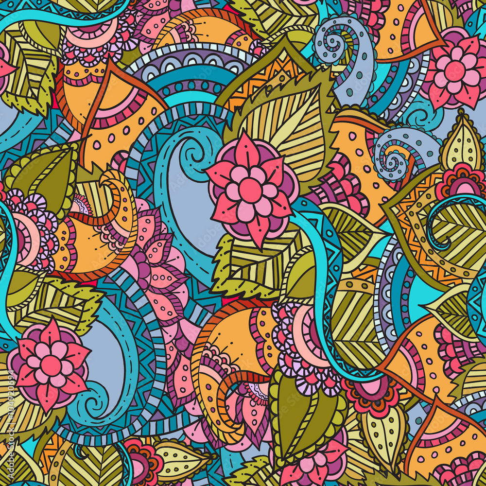 Abstract vector decorative ethnic floral colorful seamless patte