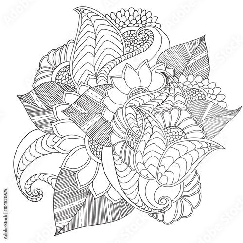Hand drawn artistic ethnic ornamental patterned floral frame in 