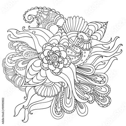 Hand drawn artistic ethnic ornamental patterned floral frame in 