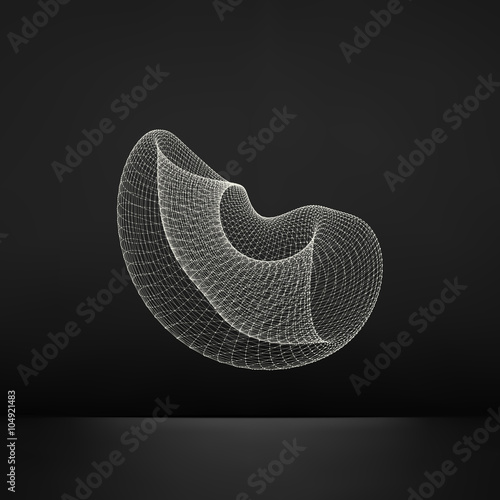 Wireframe Object with Lines and Dots. Abstract 3D Connection Structure. Geometric Shape for Design. Lattice Geometric Element, Emblem and Icon. Connection Grid. Molecular Grid. 3D Technology Style.