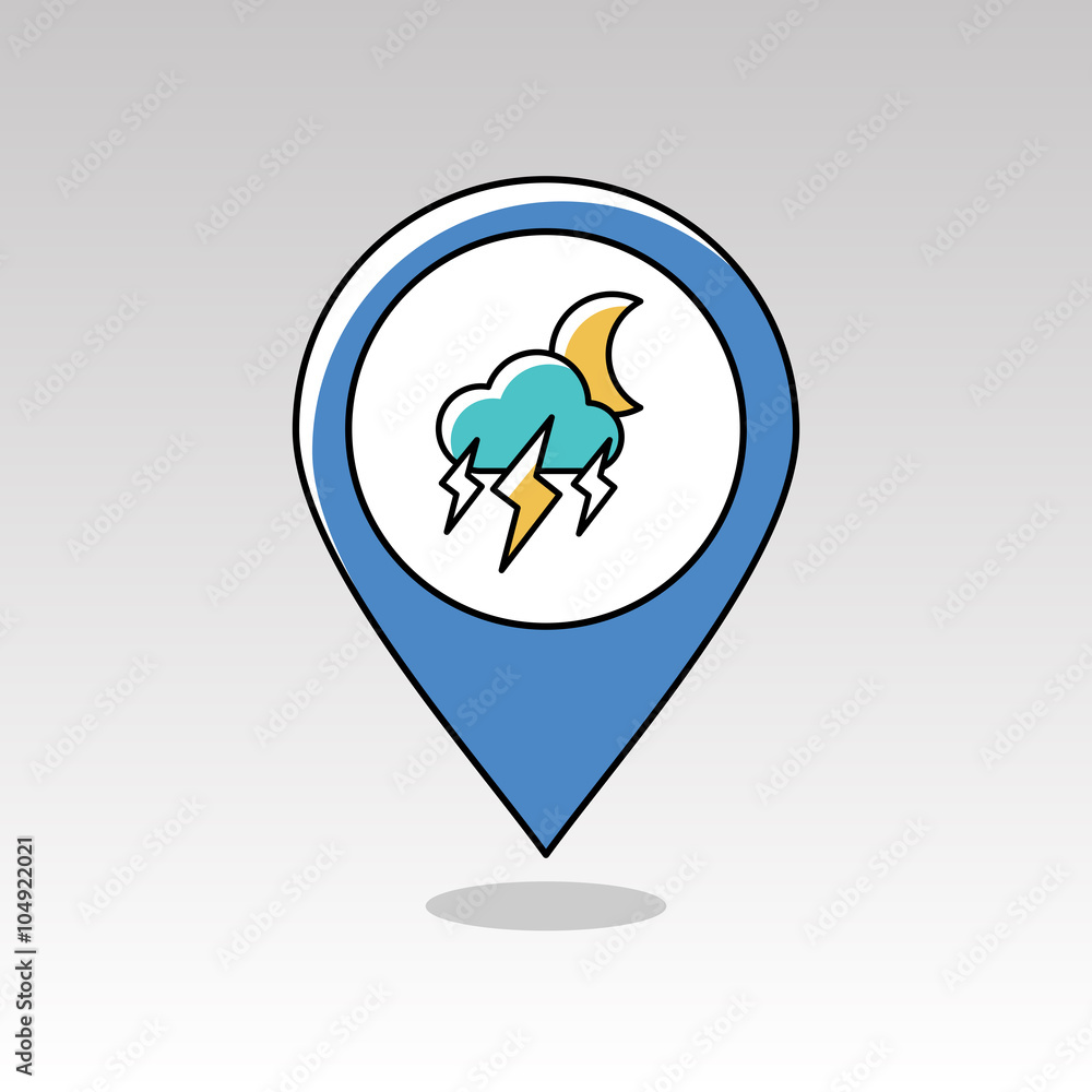 Moon Storm Cloud Lightning pin map icon. Weather Moon Storm Cloud Lightning pin map icon. Weather