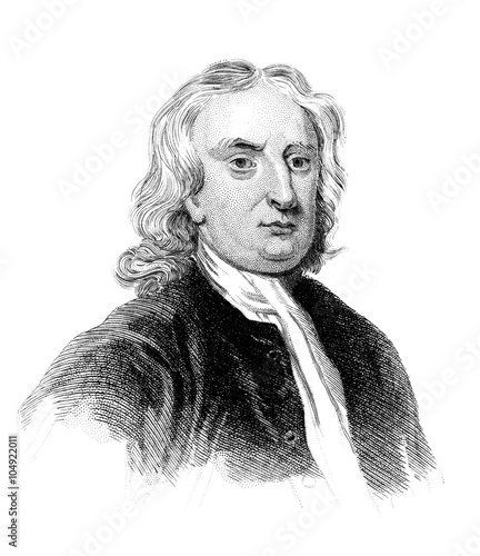 Foto An engraved vintage illustration portrait image of Sir Isaac Newton the famous E