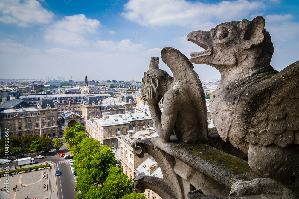 Chimera of Notre Dame Cathedral in Paris, France.