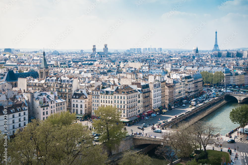 Top view from Notre Dame Cathedral in Paris, France. Top view from Notre Dame Cathedral in Paris, France.