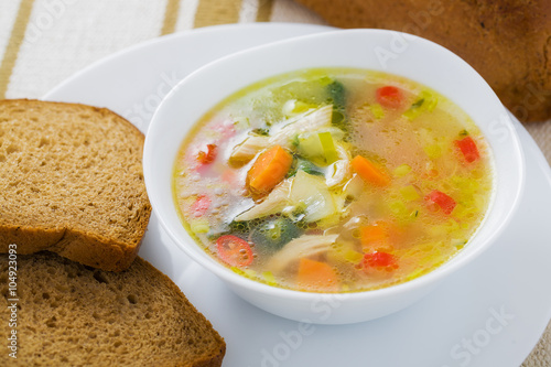 Vegetable soup with chicken breast 