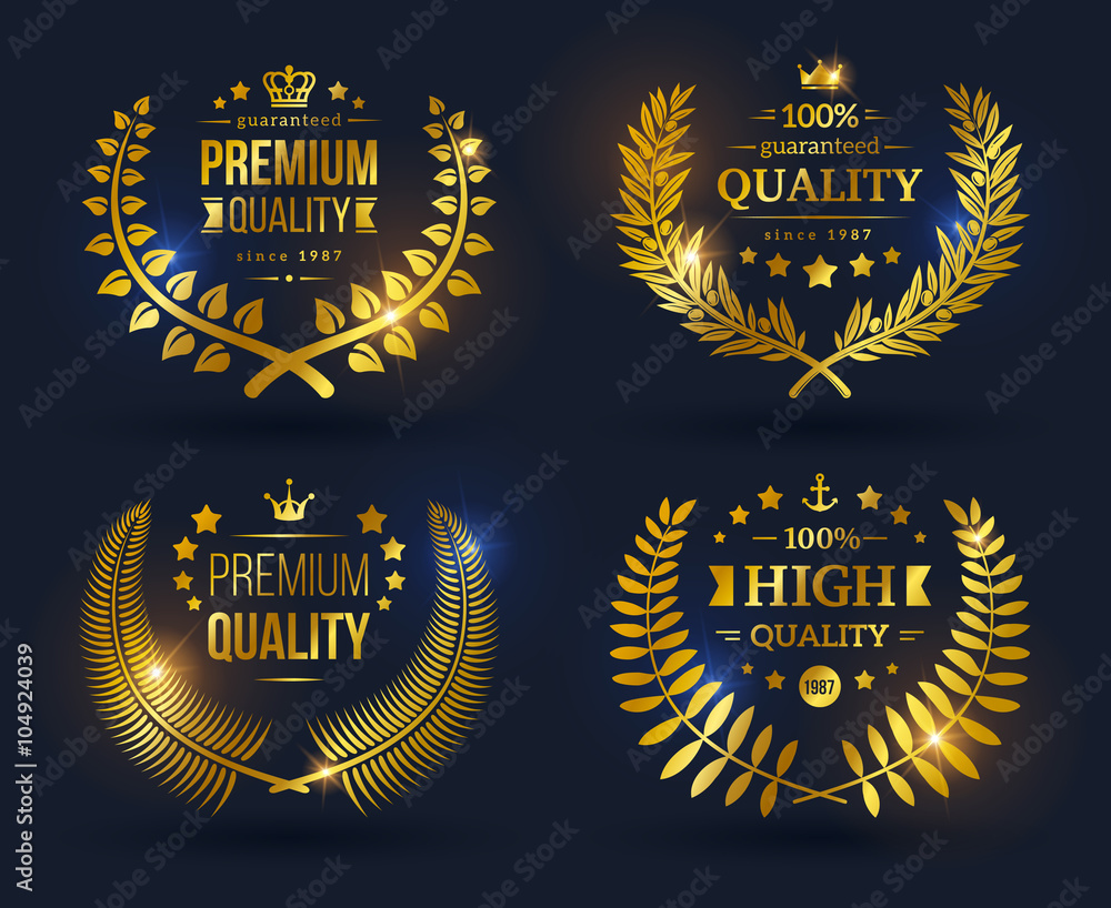 Vector quality emblems with laurel wreath. 