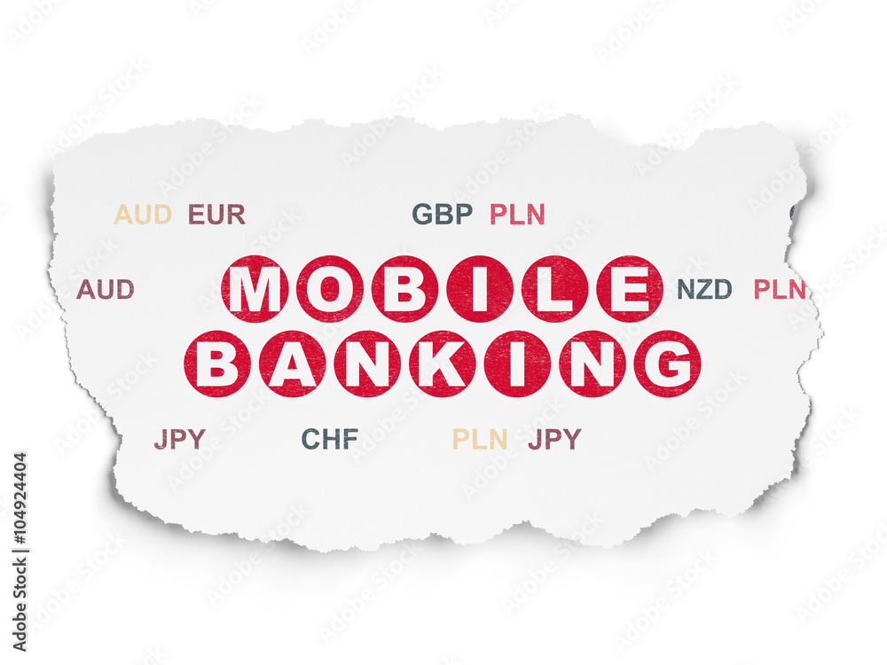 Money concept: Mobile Banking on Torn Paper background