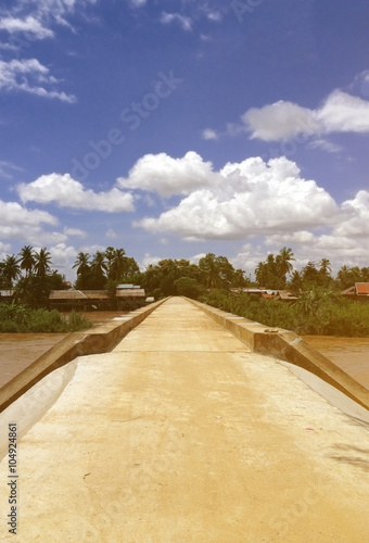 cement bridge laos village, vintage tone