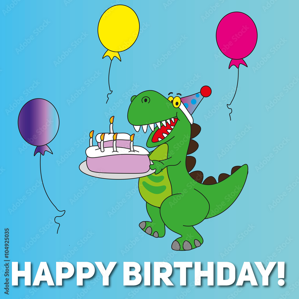 Happy birthday card t-rex dinosaur