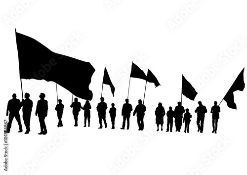 Group of people with flags on white background