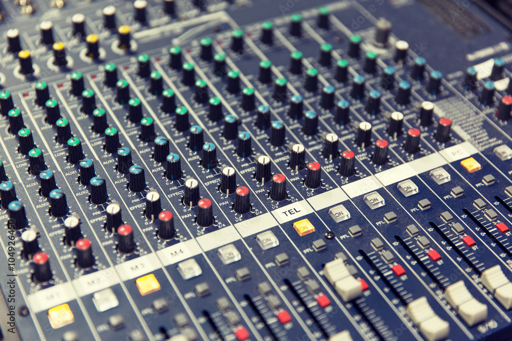 control panel at recording studio or radio station control panel at recording studio or radio station
