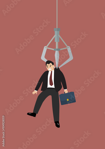Robotic claw clutching a businessman