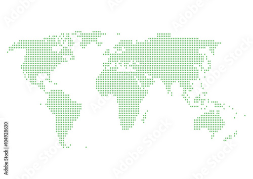 世界地図のイラスト: 緑色グラデーションドット	