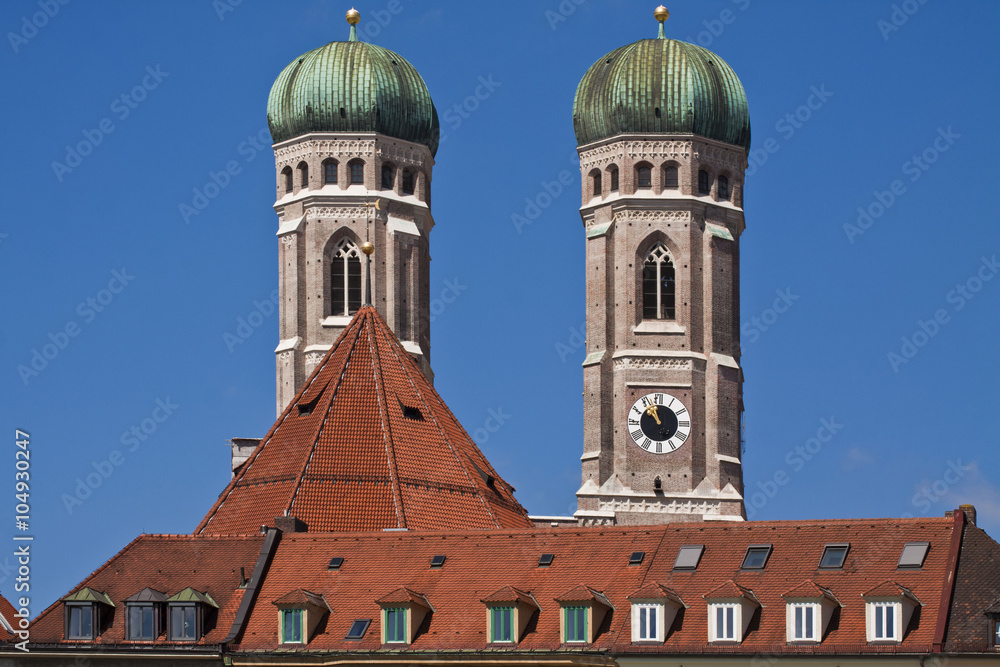 Munich, Germany  - the twin towers of Frauenkirche, famous landmark and city symbol