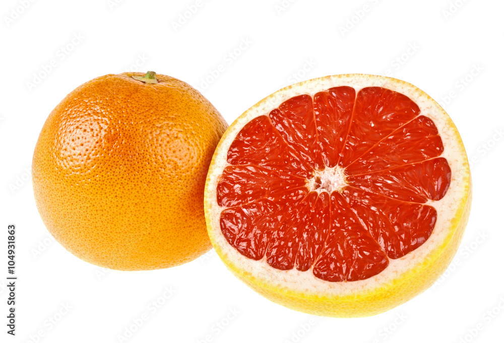 Grapefruit with half isolated on white background Grapefruit with half isolated on white background