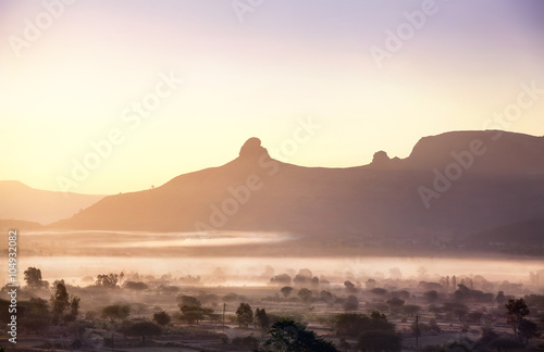 Foggy mountain valley in India