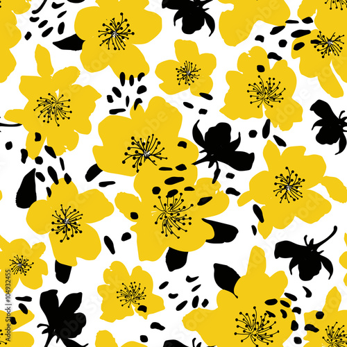 Abstract seamless pattern with isolated flowers silhouettes.