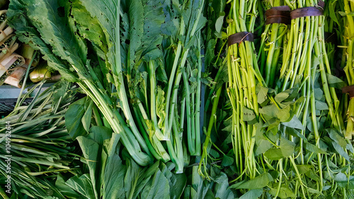 Green various vegetables in the market