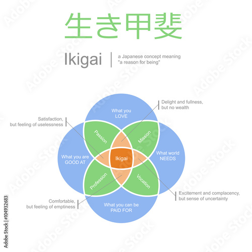 ikigai, meaning of life concept, vector illustration photo