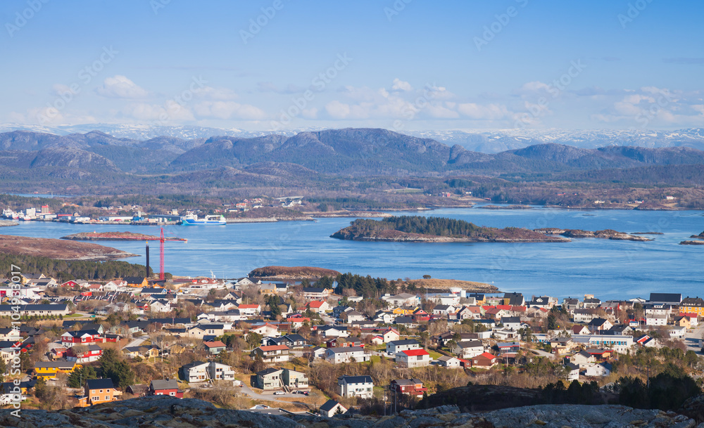 Norwegian fishing town Rorvik on sea coast
