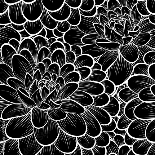 Fototapeta Naklejka Na Ścianę i Meble -  beautiful black and white seamless pattern in  dahlia