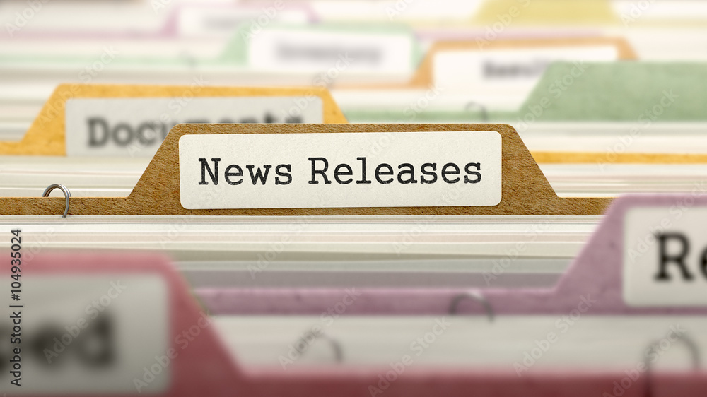 File Folder Labeled as News Releases in Multicolor Archive. Closeup View. Blurred Image. 3D Render. File Folder Labeled as News Releases in Multicolor Archive. Closeup View. Blurred Image. 3D Render.