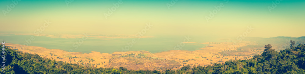 Panorama of the summer landscape. Vintage picture style. Outdoor