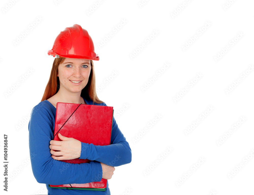 Attractive woman with red helmet Attractive woman with red helmet