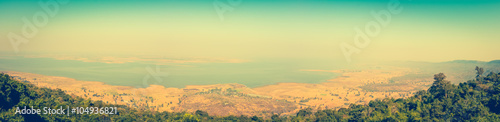 Panorama of the summer landscape. Vintage picture style. Outdoor