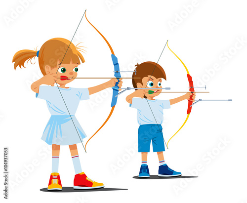 Children are engaged in sports archery