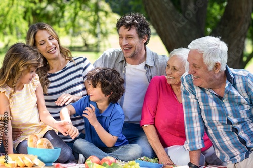 Smiling family having a picnic