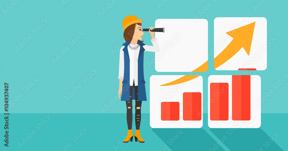 Woman looking at positive bar chart. Woman looking at positive bar chart.