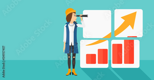 Woman looking at positive bar chart.