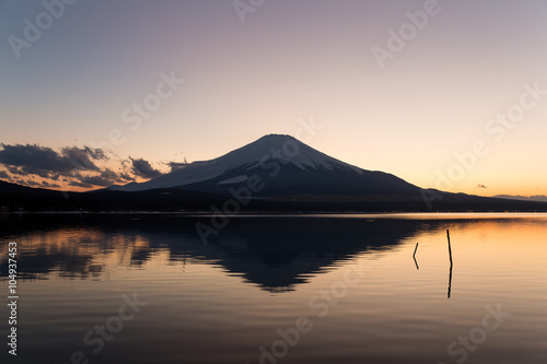 Mt. Fuji and lake at sunset