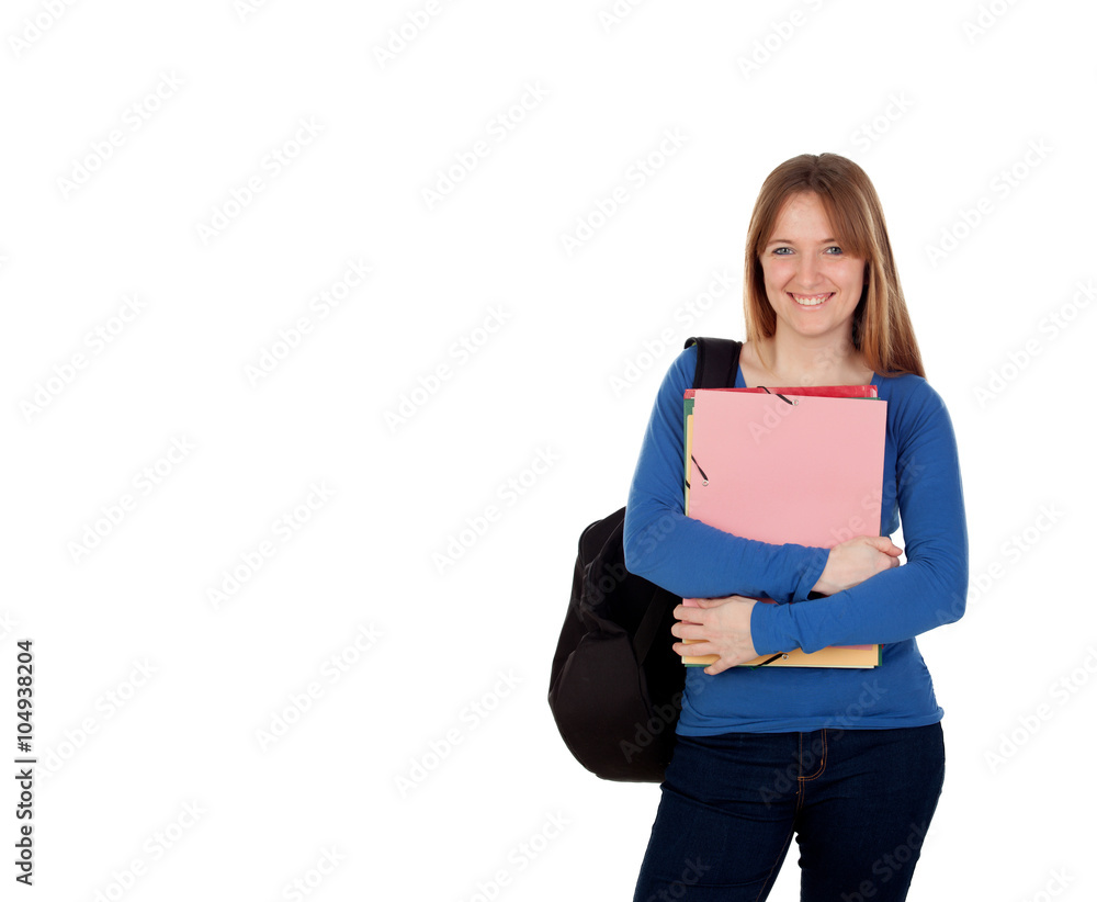 Young student with backpack and books Young student with backpack and books