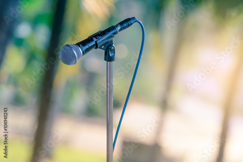 Black color microphone in outdoor events.