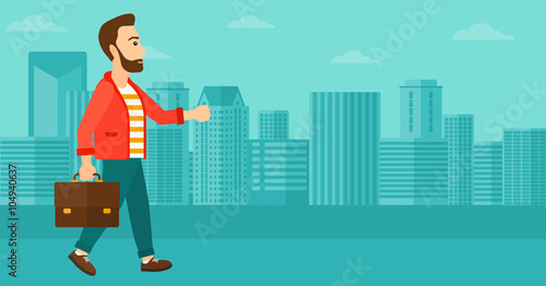Businessman walking with briefcase. 