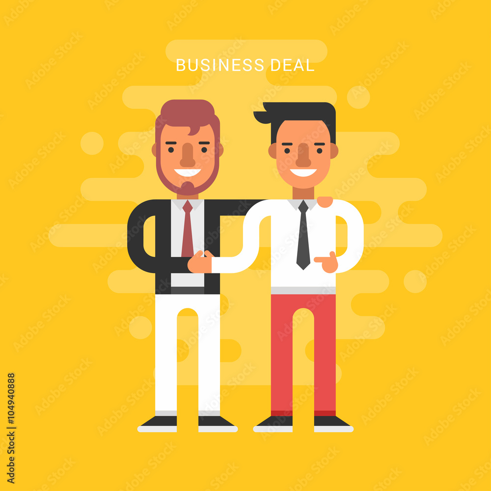 Obraz premium Flat Design Style Vector Illustration Concept of Successful Partnership. Business People Cooperation Agreement, Business Deal and Handshake of Two Businessman Isolated