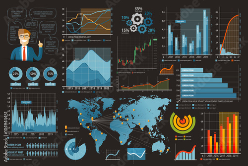 business and finance template design infographic vector illustration. set of charts, graphs, diagrams
