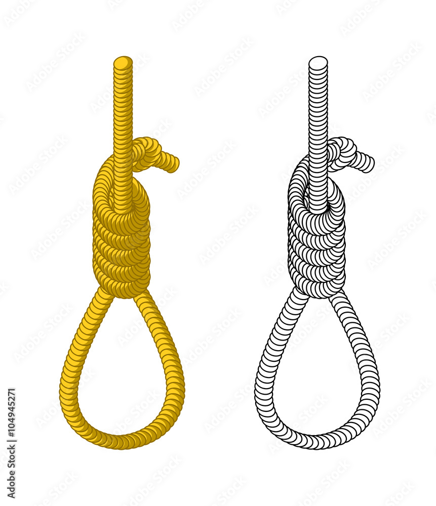 Hangman. Rope with loop. Hanging on rope. Node. Thick rope rope