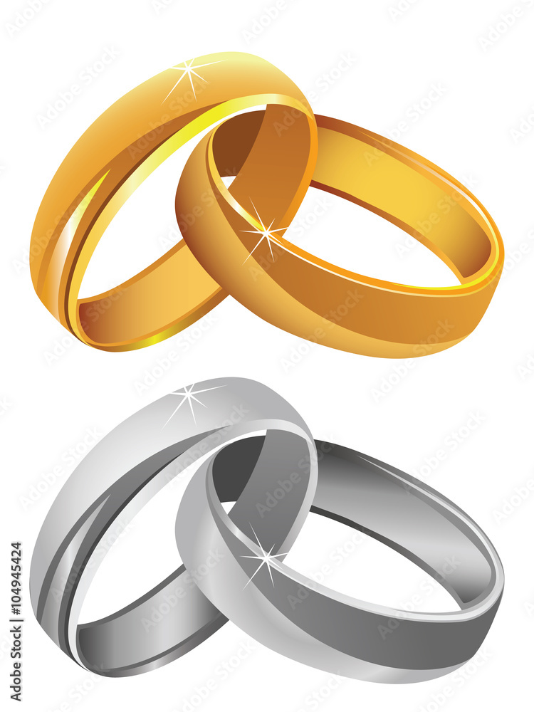 Gold & silver wedding rings - obrazy, fototapety, plakaty 