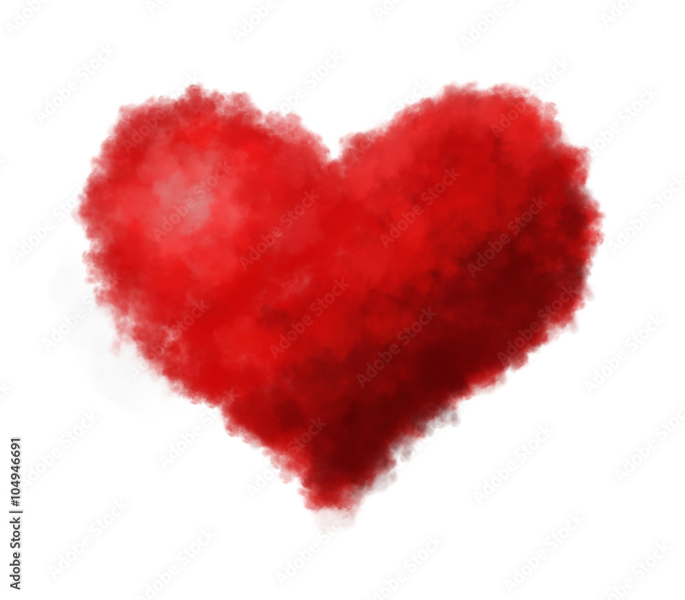 Fluffy heart isolated on white background. Digital painting.