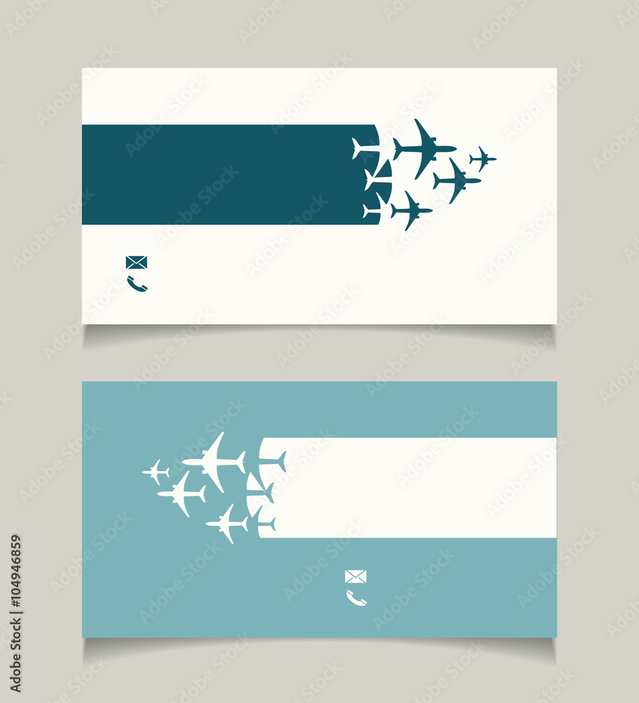 Business card template with airplanes