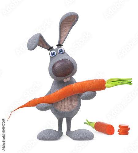 3d gray hare with carrot