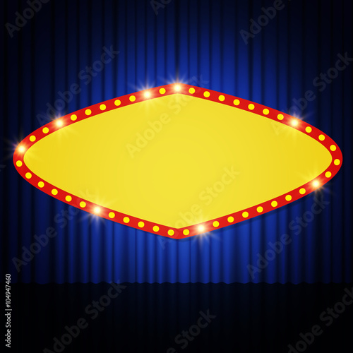 Shining retro casino banner on stage curtain