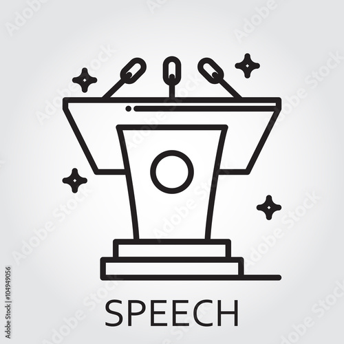 Black flat Line vector icon with a picture of speech as tribune