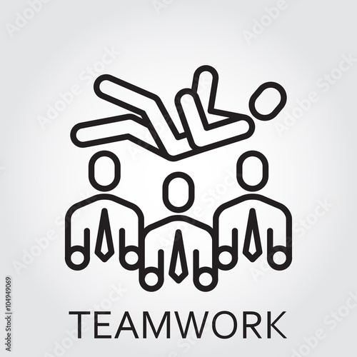 Black flat Line vector icon with a picture of trust, teamwork